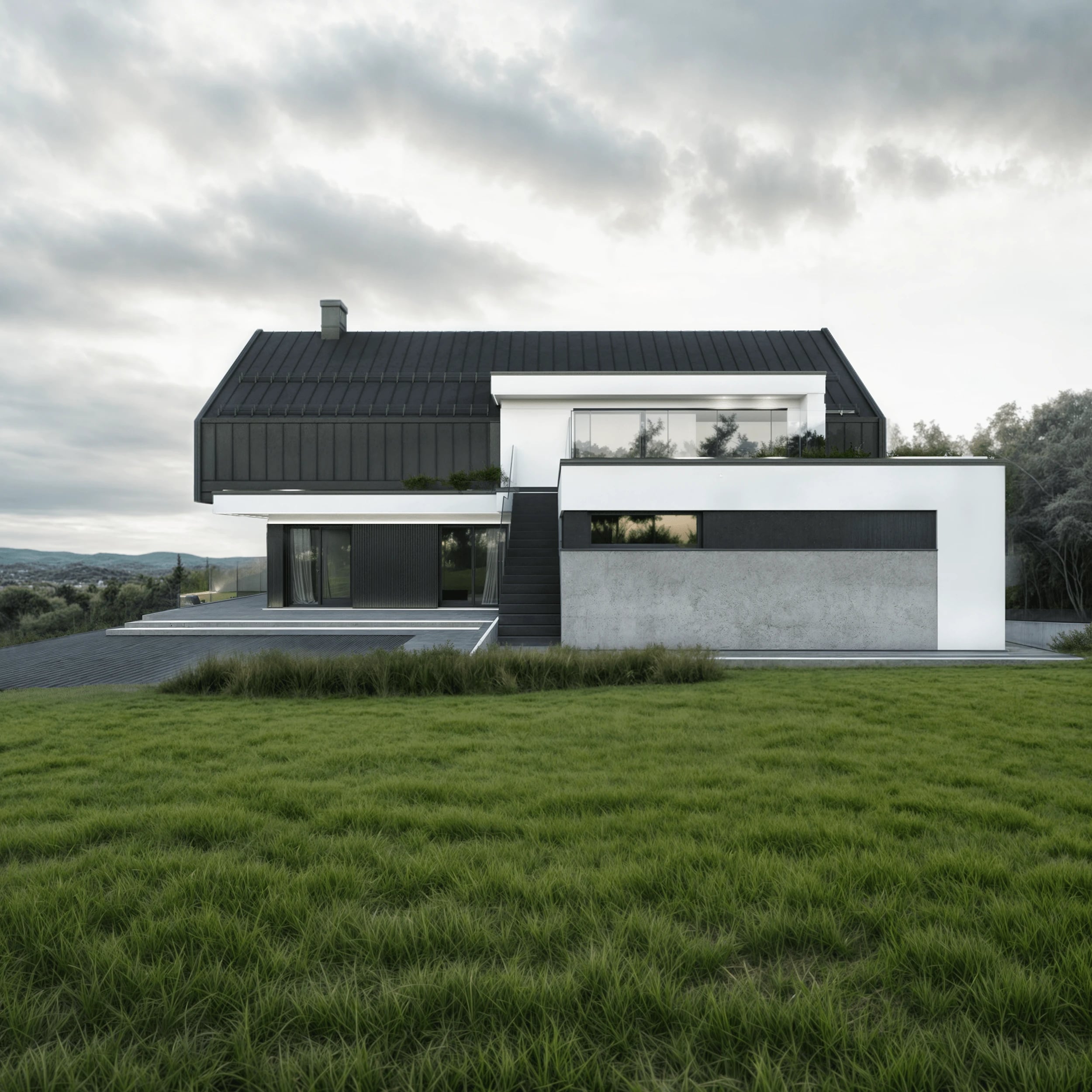 Front z nowoczesnym garażem — dom 112 Beskid, Nowy Sącz