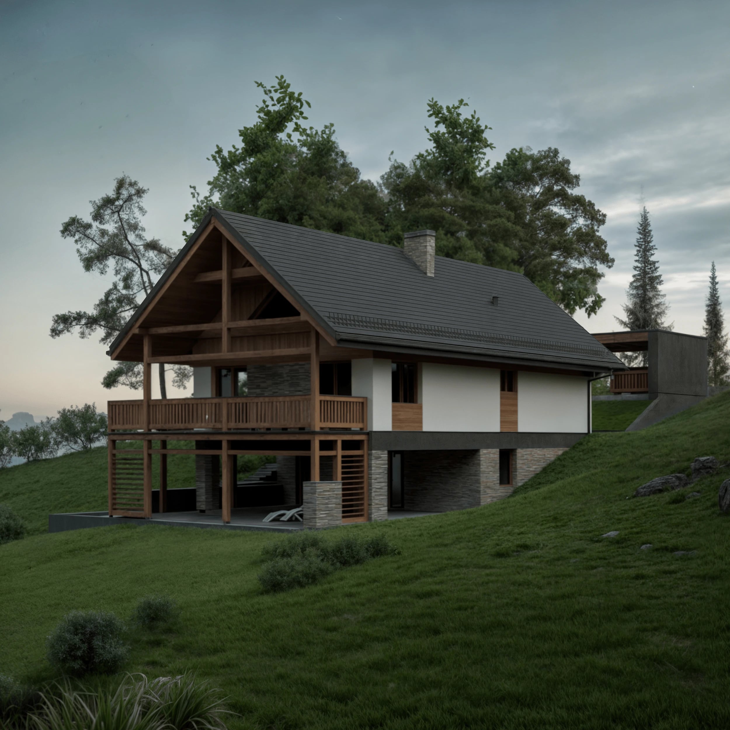 Architektura drewniana dopasowana do stromego zbocza, dom 121 Rosa, Muszyna