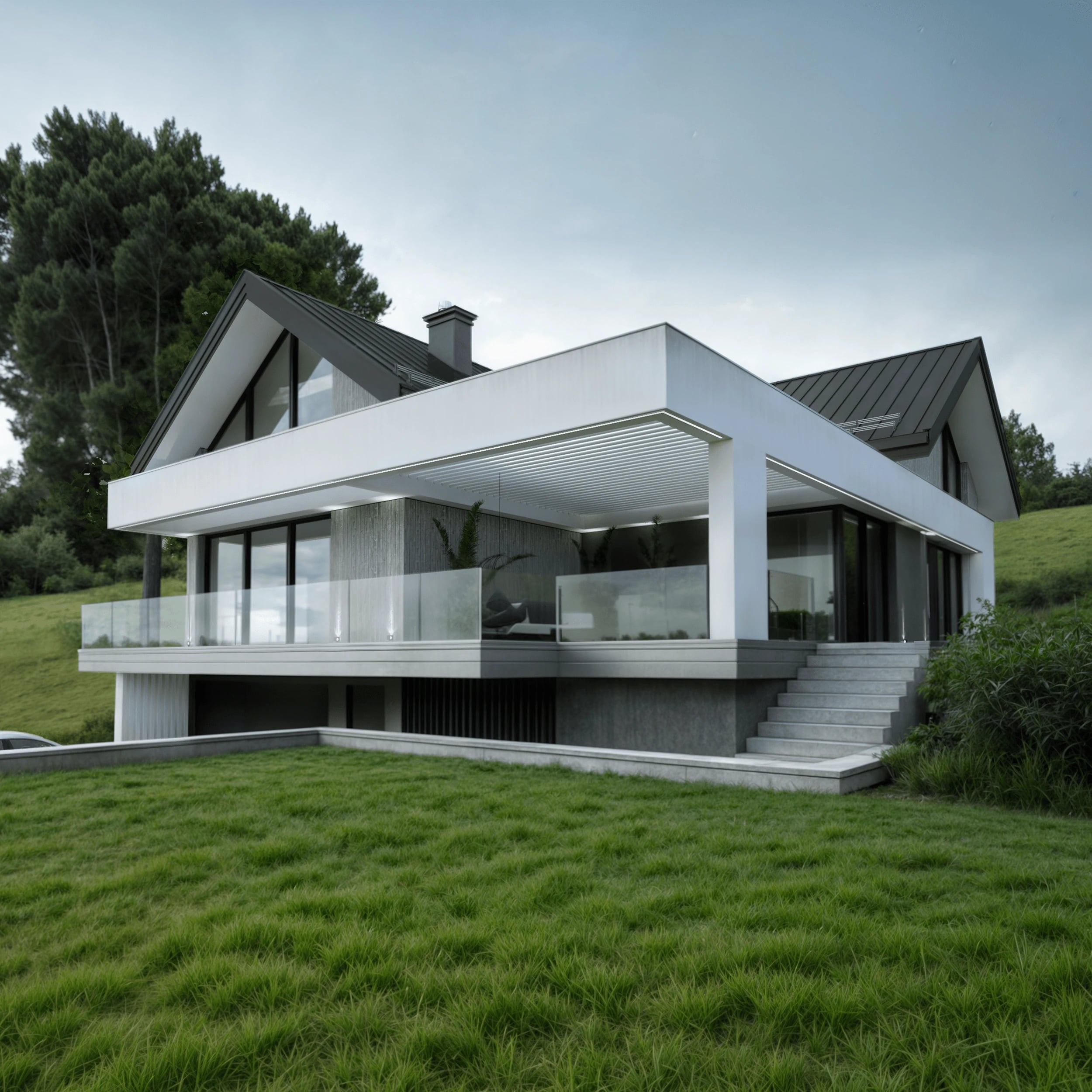 Tarasy i balkony ze szklanymi balustradami, dom 117 Linia, Nowy Sącz