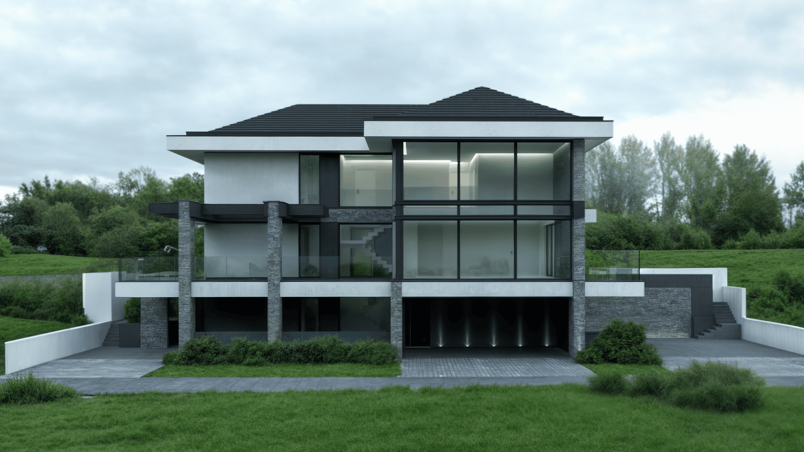 Vetra Dom 141 - projekt nowoczesnej rezydencji z basenem i tarasami, 3DK Projekt.