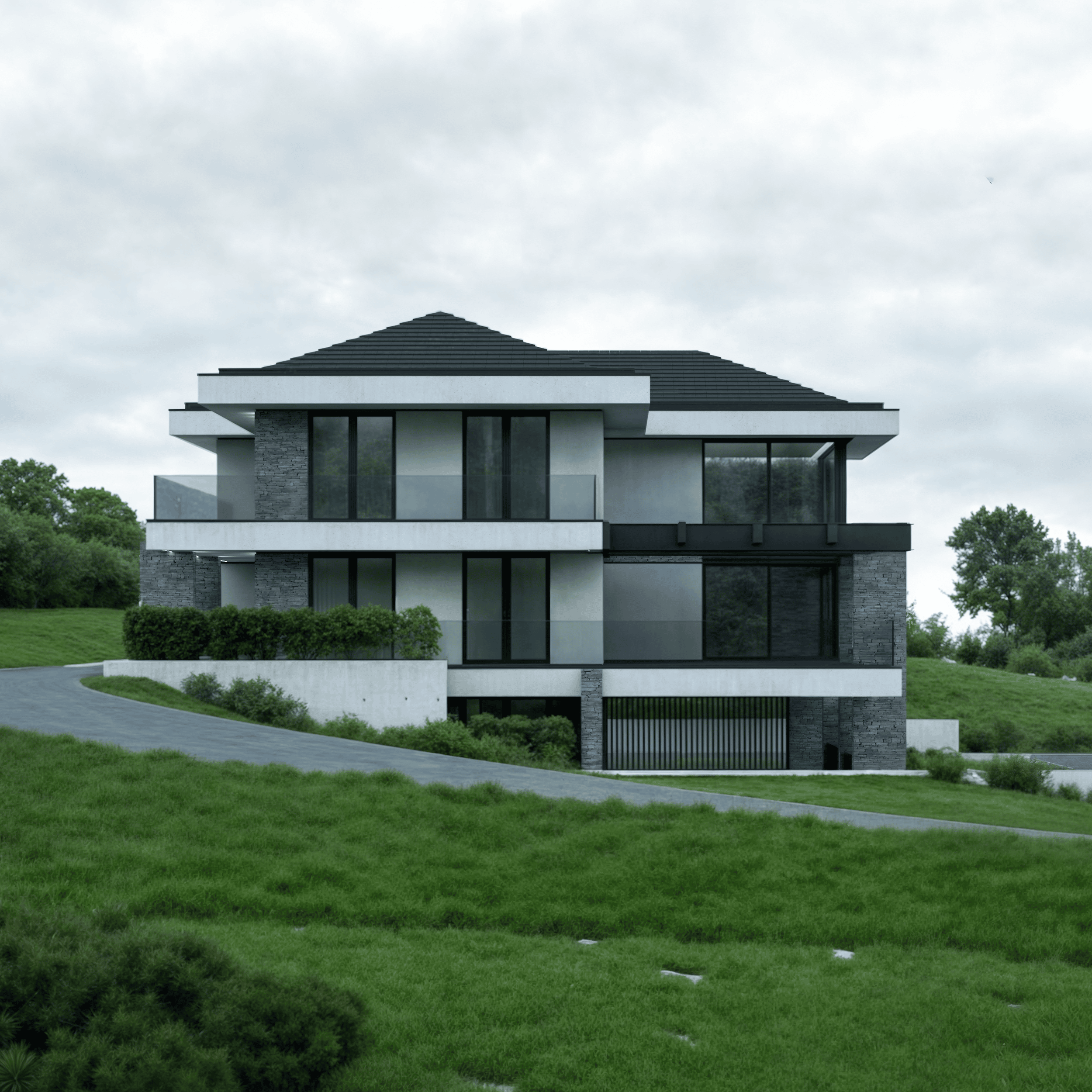 Boczna elewacja rezydencji Vetra 141 z balkonami, 3DK Projekt.